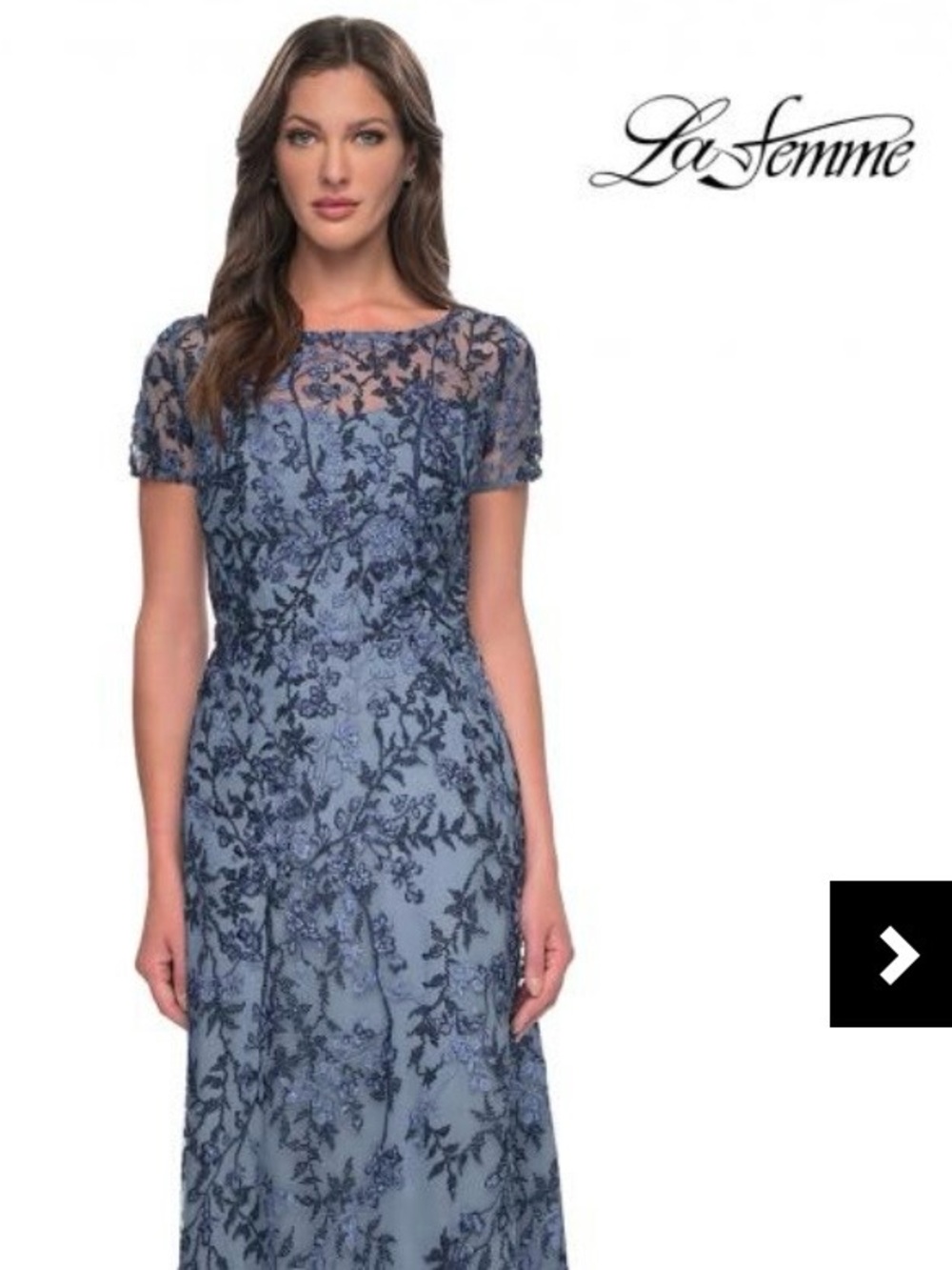 Elegant La Femme Lace Overlay Evening Dress